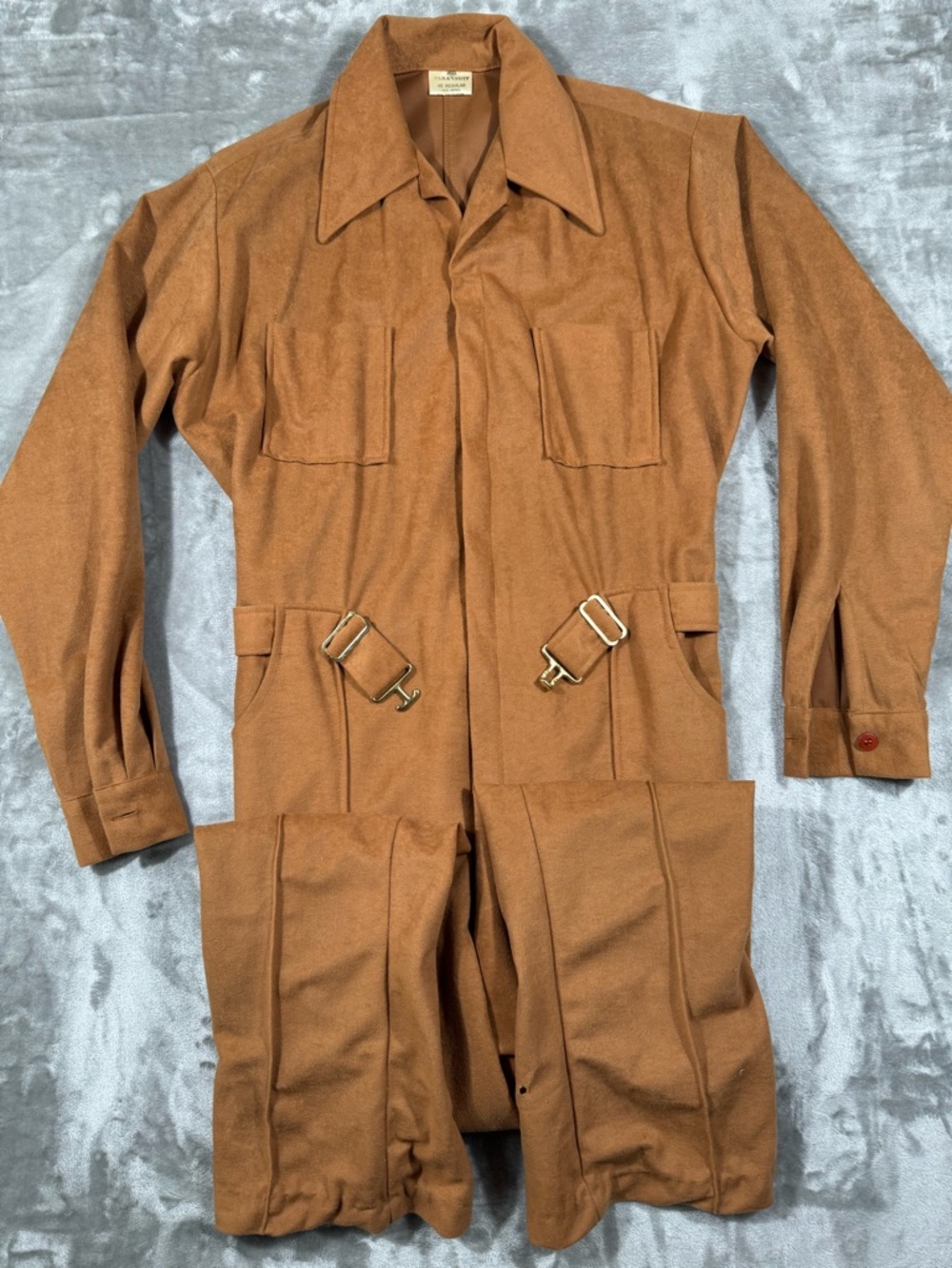 VTG Para Suit Coverall Men's Long-Sleeve Belted 40 Regular Brown